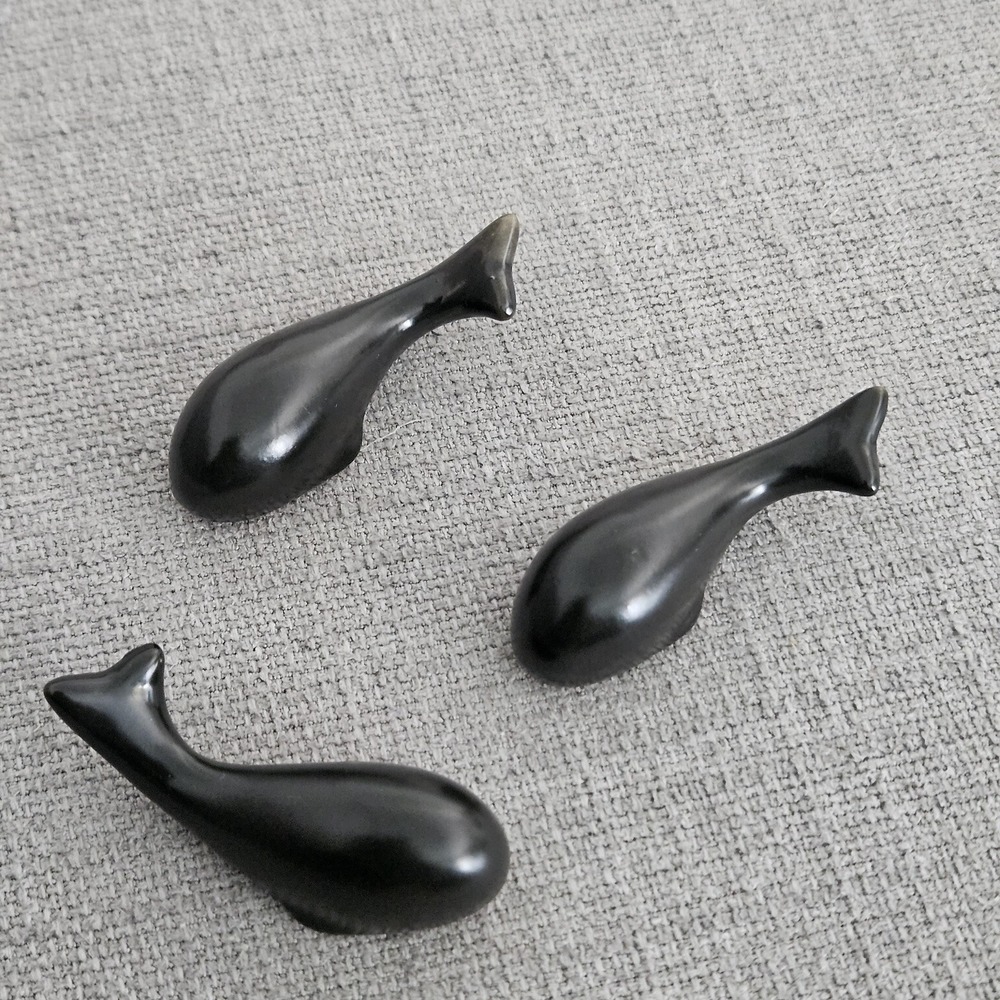 Ceramic minamilist black whale figurines set of 3